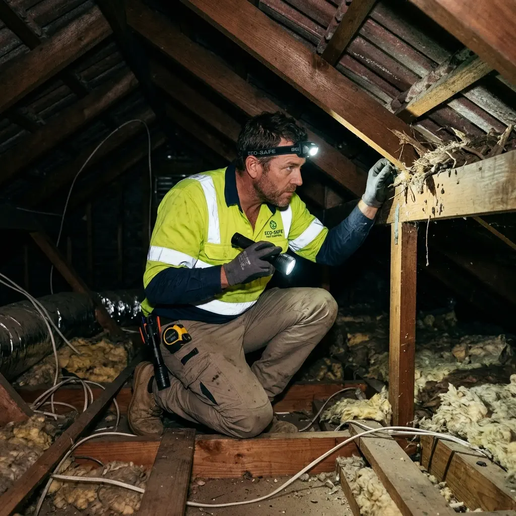 Technician using detection equipment to locate a dead rat inside a Caulfield North wall cavity